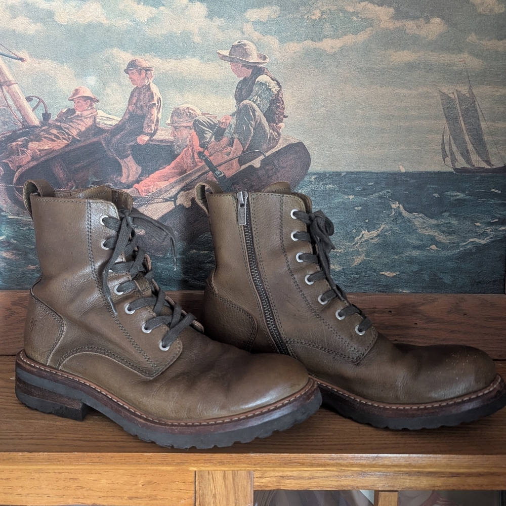 Frye, Ella, Rosemary, Leather, Zip, Lace-Up Boots